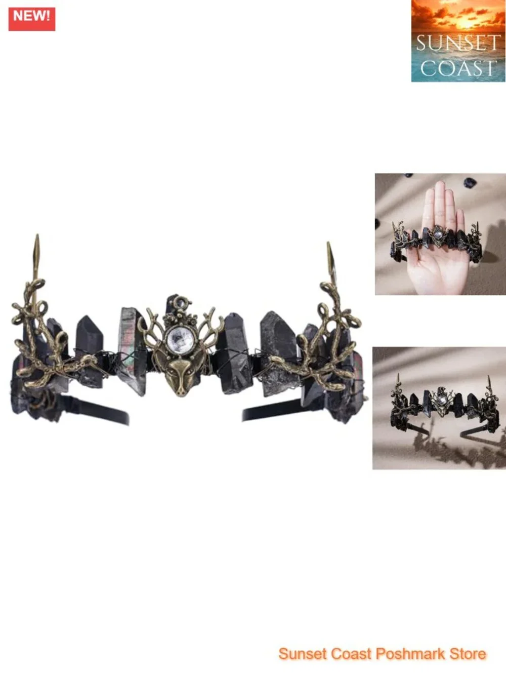 Vintage Handmade Crystal Crown Tiara Raw Quartz Woodland Wedding Party Headpiece